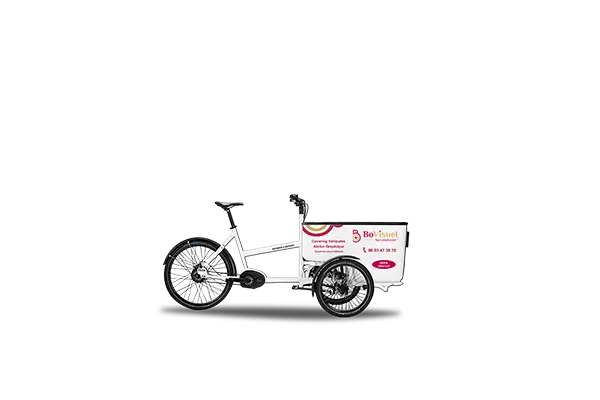 Vélo cargo floqué publicitaire à Bordeaux